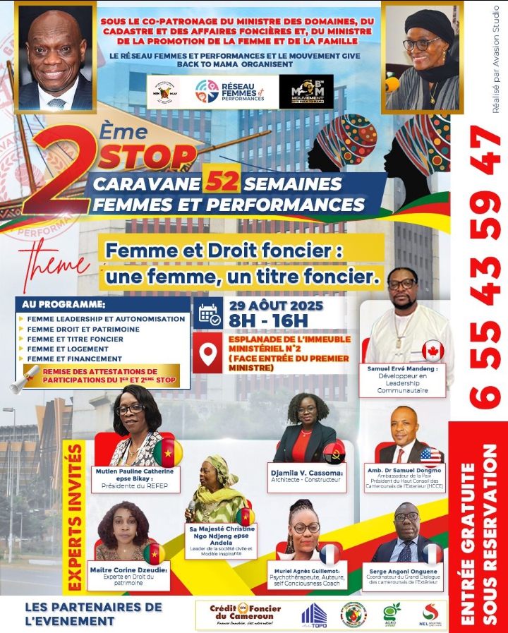 La 2e stop caravane 52 femmes et performances organisée au ministère des Domaines du Cadastre et des Affaires Foncières.